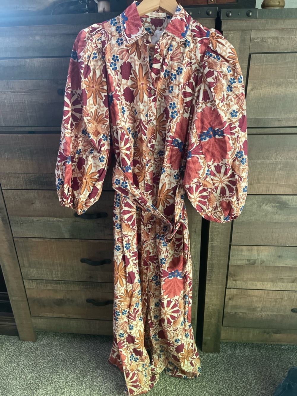 Olivaceous Floral Maxi Dress in Rust, Mustard & Blue